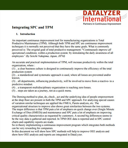 Continuous Improvement: Integrating SPC and TPM